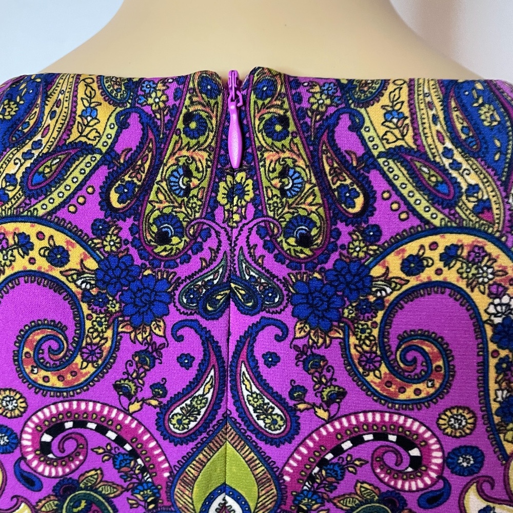Purple green yellow navy paisley sheath midi dress - Picture 9 of 12